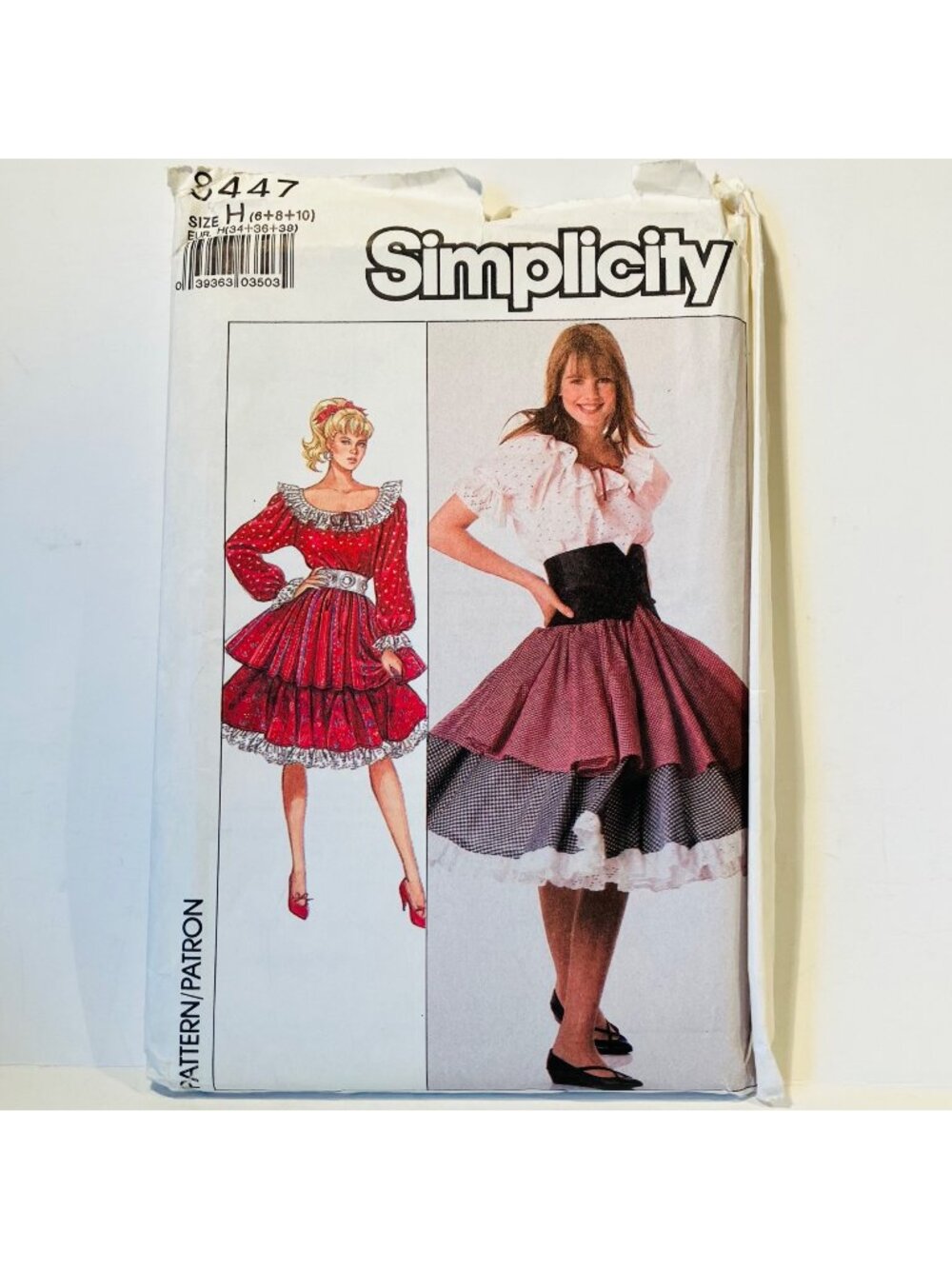 1980s Peasant Blouse Tiered Skirt Waist Cincher Pattern Simplicity 8447 Sz 6 -10